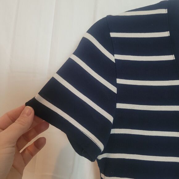 Y2K Long V Neck Striped Tee Shirt Women's Size Medium Blue Nautical Love to Love - Picture 4 of 10